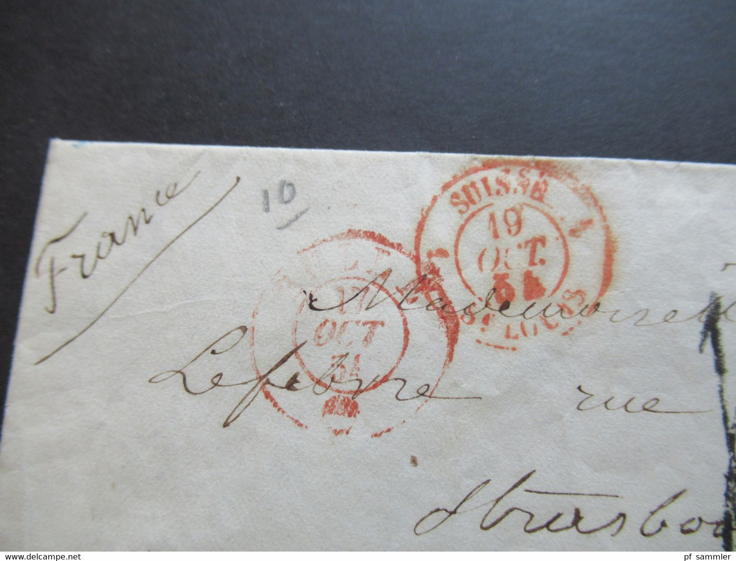 Schweiz 19.10.1854 Roter Stempel Suisse Brief Ins Elsass Strasbourg Briefpapier Ministere Des Travaux Publics Mines - Lettres & Documents