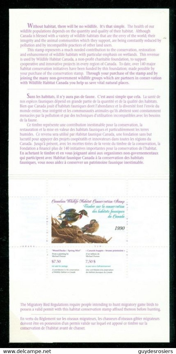 CANARD HUPPÉ; Conservation Habitats Fauniques CANADA 1990 Wildlife Habitat Conservation; WOOD DUCK (8460) - Werbemarken (Vignetten)