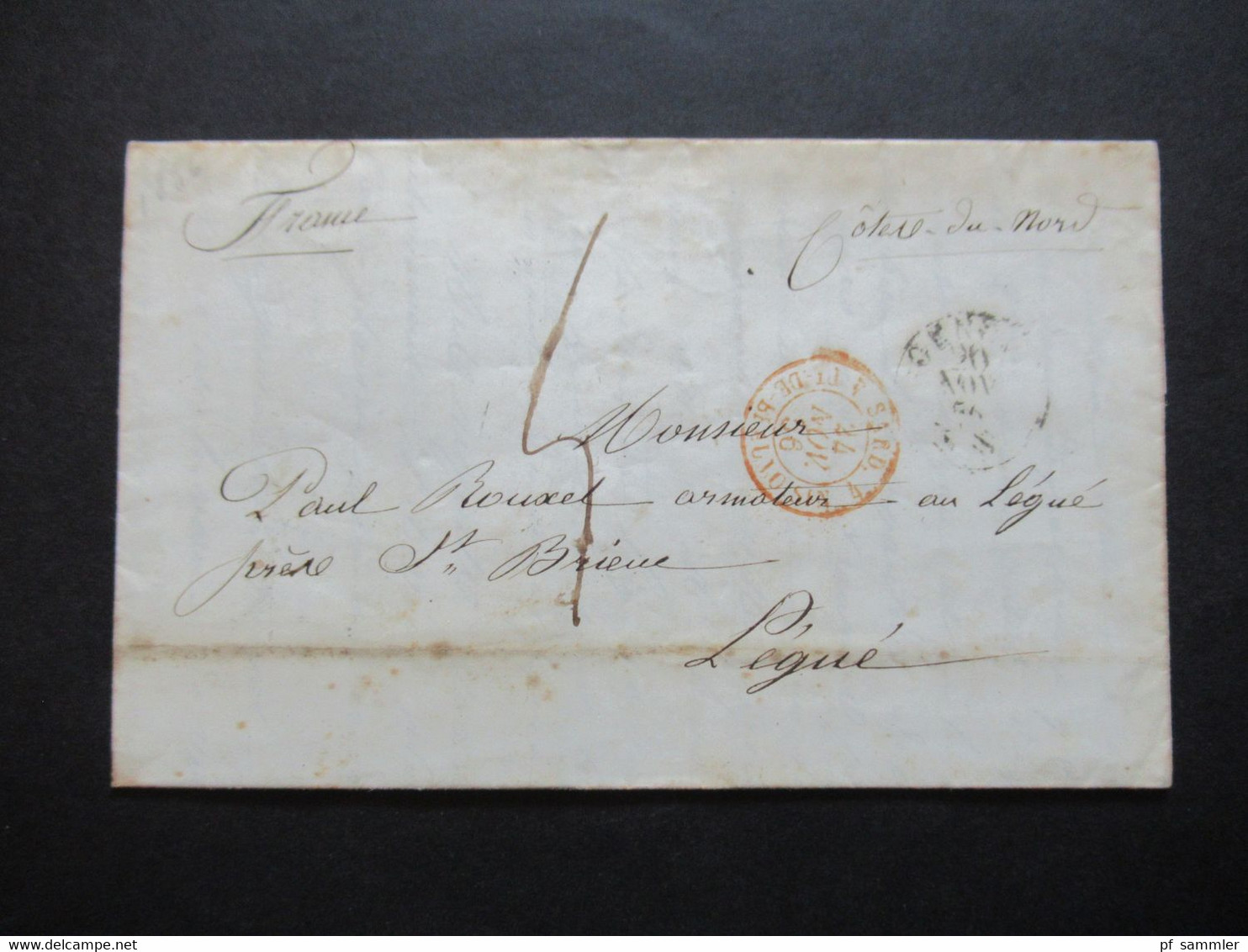 Italien 1856 Roter Stempel Saard Faltbrief Mit Inhalt Nach Legue Gesendet Schiffspost ?! - Sardinië