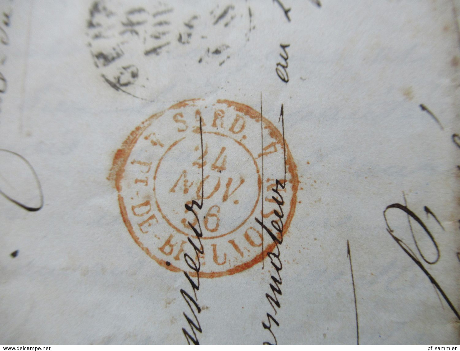 Italien 1856 Roter Stempel Saard Faltbrief Mit Inhalt Nach Legue Gesendet Schiffspost ?! - Sardinia