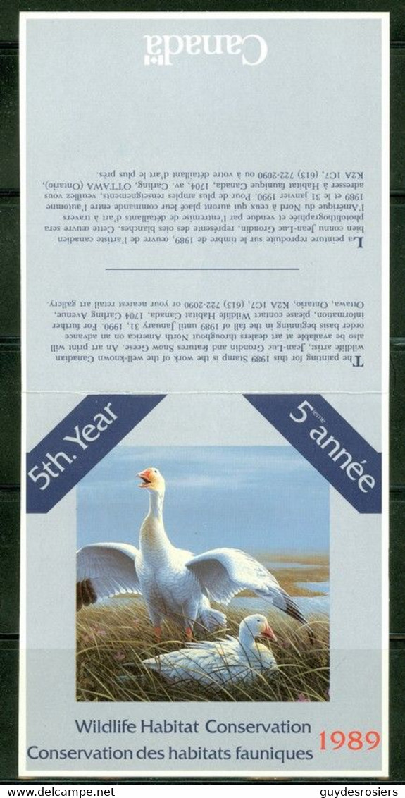 OIE BLANCHE; Conservation Habitats Fauniques CANADA 1989 Wildlife Habitat Conservation; SNOW GEESE (8462) - Viñetas Locales Y Privadas