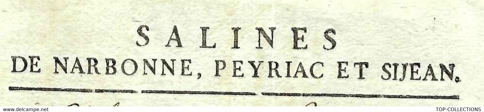 1813 SALINES DE NARBONNE PEYRIAC ET SIJEAN LANGUEDOC Et Sijean SEL SALINS CONSTRUCTION DE PUITS V.SCANS+HISTORIQUE - Historische Documenten