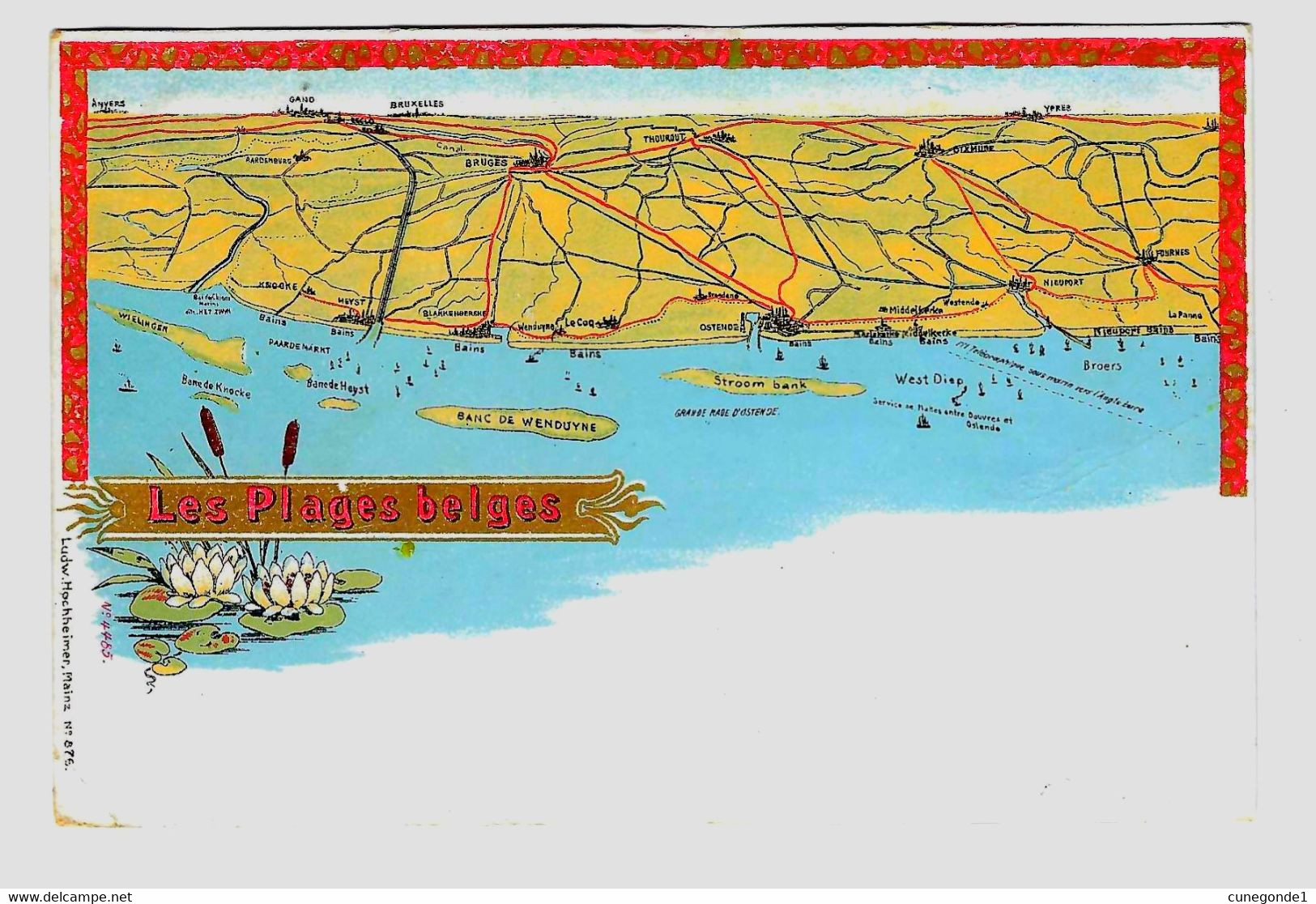 CPA Litho " Les Plages Belges " - Ed. Ludwig Hochheimer, ( Knokke Le Coq Middelkerke ... ) +/- 1900 - Non Circulée - TTB - Otros & Sin Clasificación