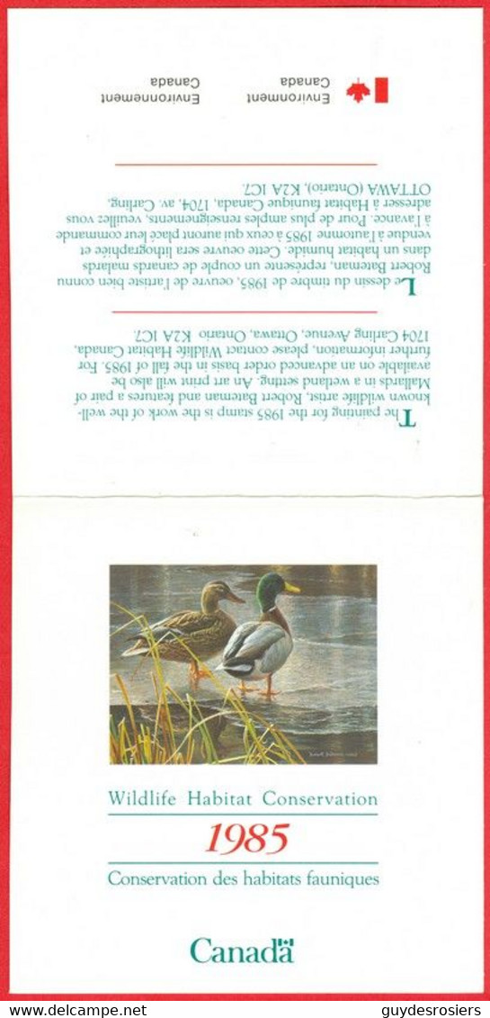 MALLARD, Canard; Conservation Habitats Fauniques CANADA 1985 Wildlife Habitat Conservation; MALLARD Duck (8469) - Werbemarken (Vignetten)