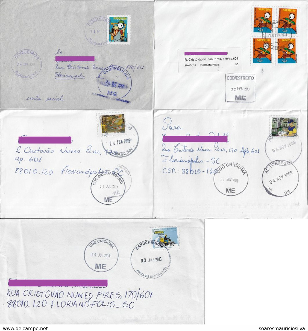 Brazil 2007 / 2015 5 Shipped Cover With Cancel ME Mal Encaminhado = Misdirected 3 Of Them With Electronic Sorting Marks - Briefe U. Dokumente