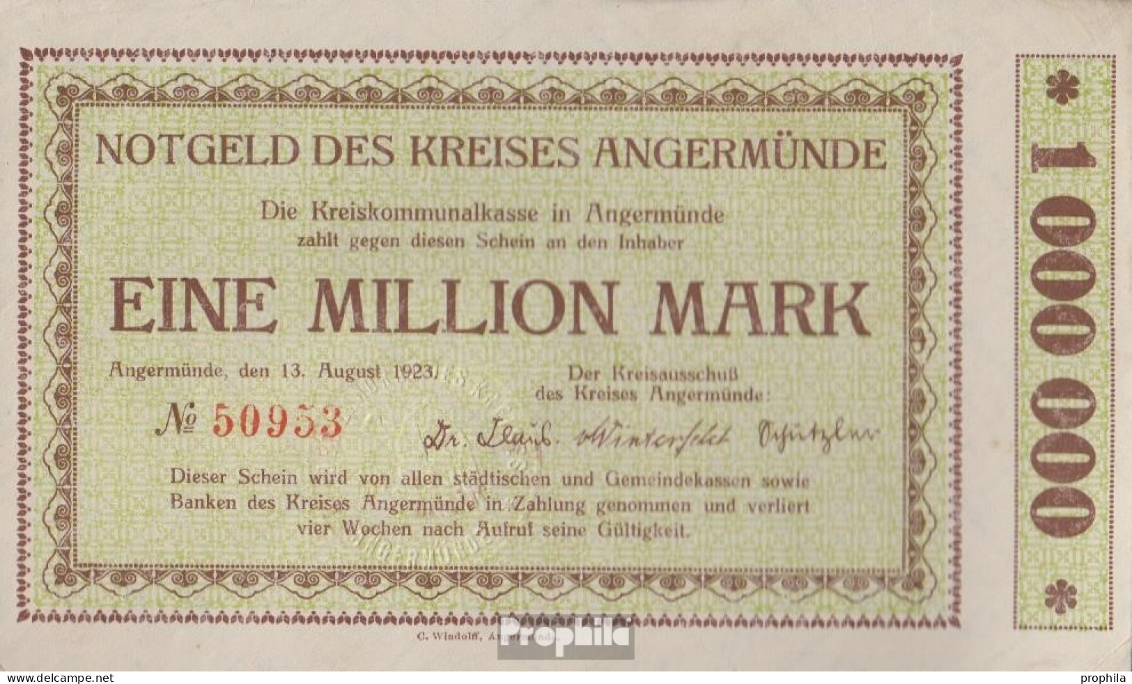 Angermünde Inflationsgeld Des Kreises Angermünde Gebraucht (III) 1923 1 Million Mark - 1 Miljoen Mark