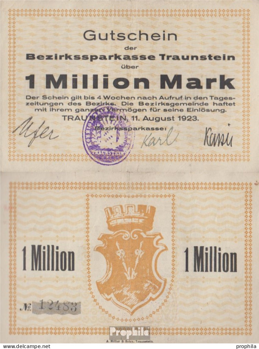 Traunstein Inflationsgeld Sparkassa Traunstein (11. August) Gebraucht (III) 1923 1 Million Mark - 1 Miljoen Mark