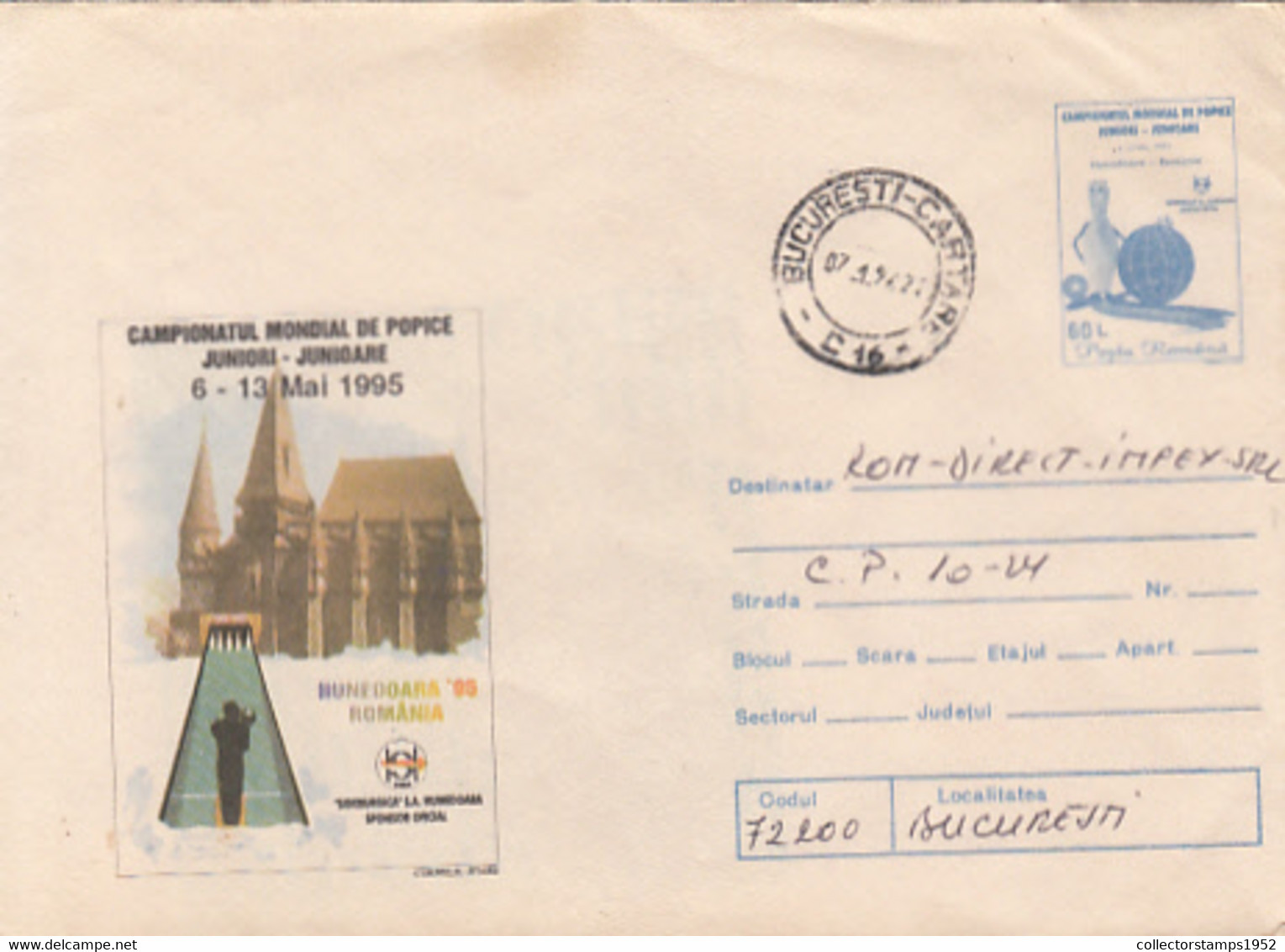 W1853- WORLD YOUTH CHAMPIONSHIP, BOWLING, BOWLS, SPORTS, COVER STATIONERY, 1996, ROMANIA - Boule/Pétanque