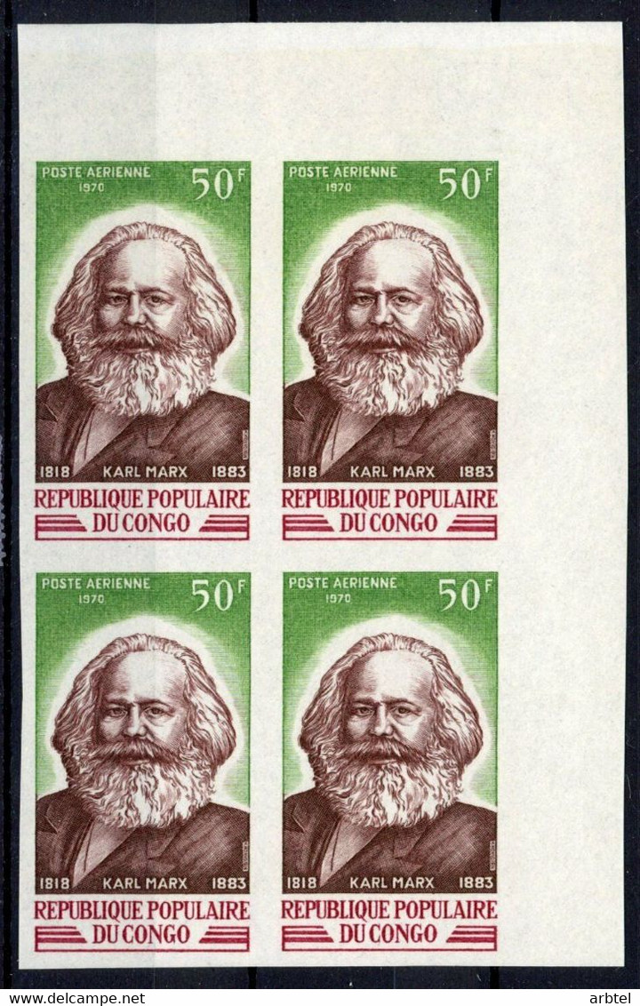 CONGO BLOQUE DE 4 SIN DENTAR IMPERFORATE MARX COMUNISMO SOCIALISMO POLITICA ECONOMIA - Karl Marx