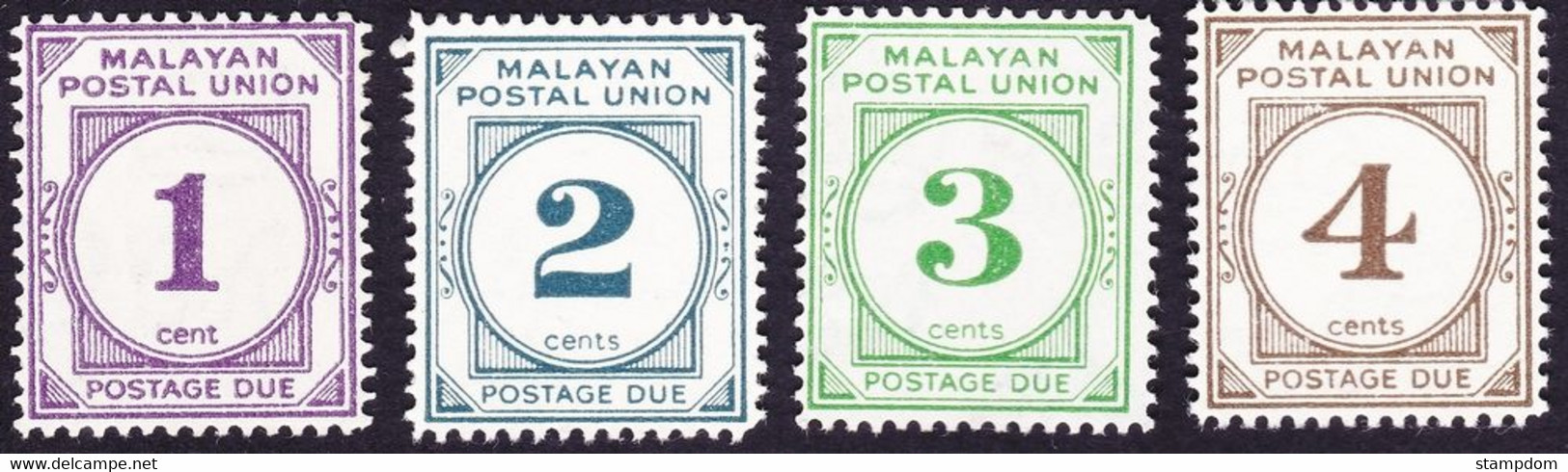 MLAYAN POSTAL UNION 1952-53 1c-4c Postage Due P14 Sc#J20-23 - MH @E2036 - Malayan Postal Union
