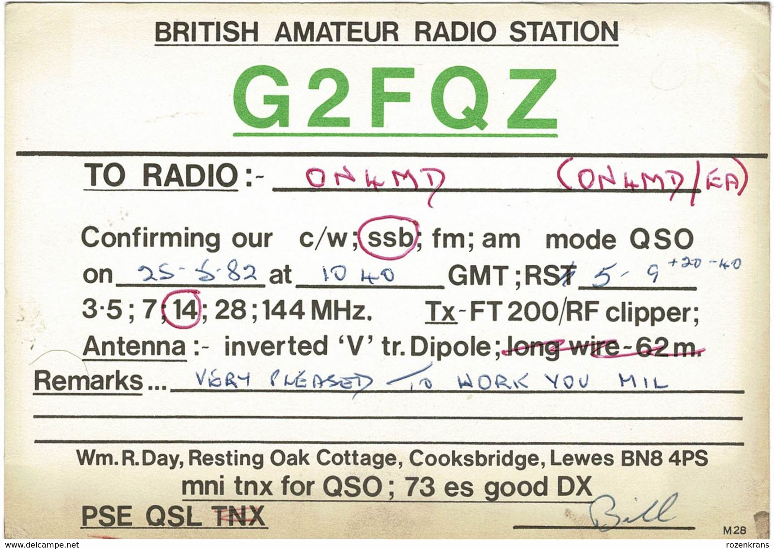 QSL Card Amateur Radio Funkkarte 1982 British  Lewes United Kingdom Sussex Lewes Castle From The Paddock - Radio Amatoriale