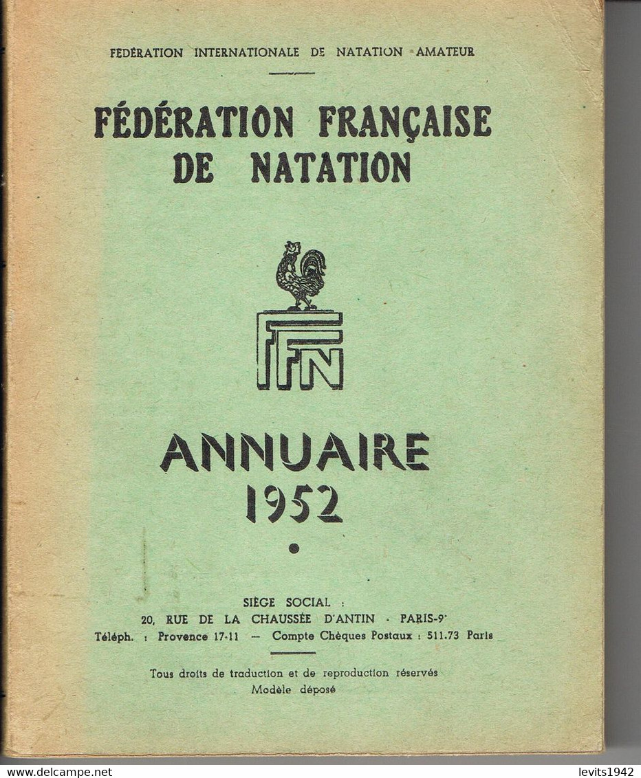 ANNUAIRE DE LA FEDERATION FRANCAISE DE NATATION - 1952 - - Natación