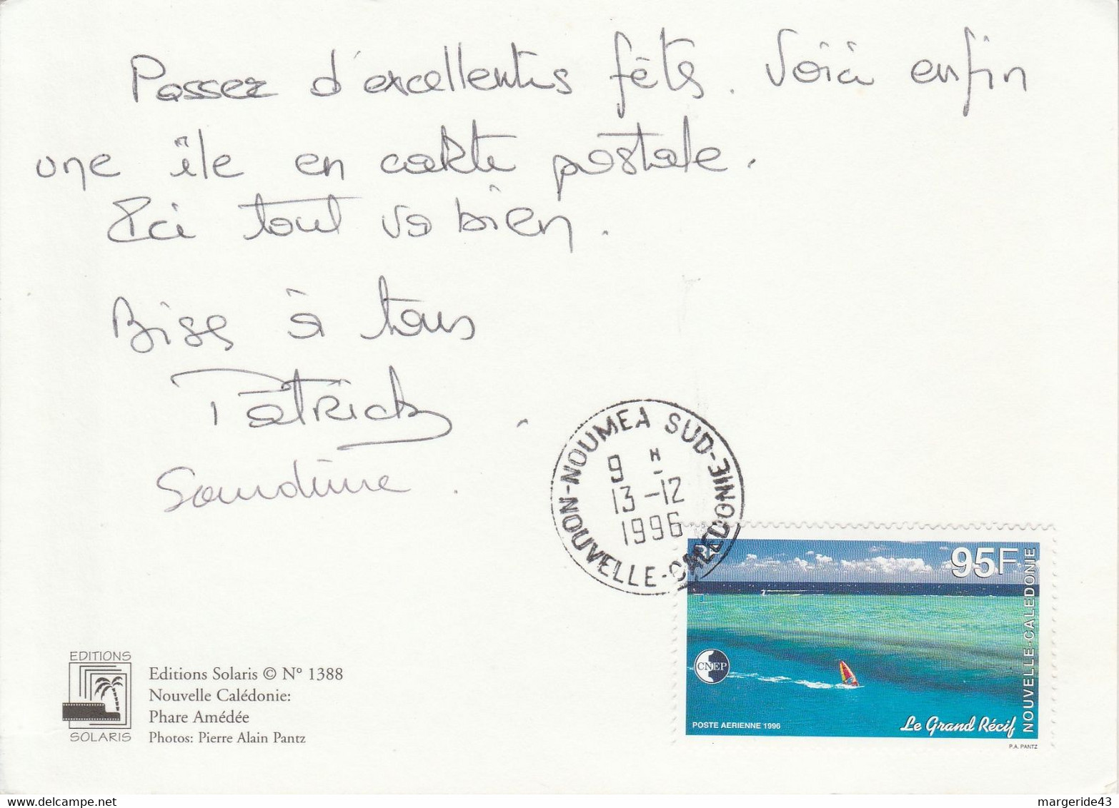 NOUVELLE CALEDONIE CARTE DE NOUMEA POUR LA FRANCE 1996 - Briefe U. Dokumente