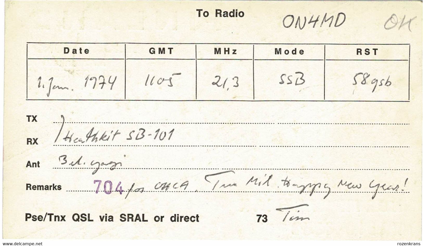 QSL Card Amateur Radio Funkkarte Nort Karelian Radio Club Timo Hirvonen Joensuu 1974 Karelia Finland - Radio Amatoriale