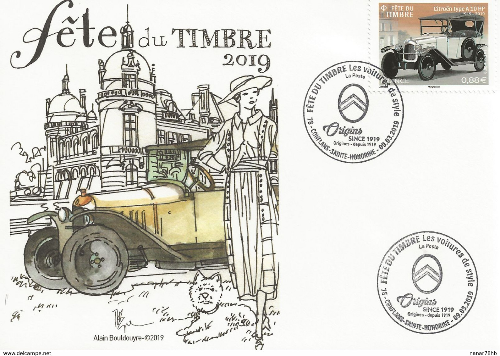 FDC 2019 Pour La Fête Du Timbre Les Voitures De Style Sur Enveloppe (voiture, Automobile) - 2010-2019