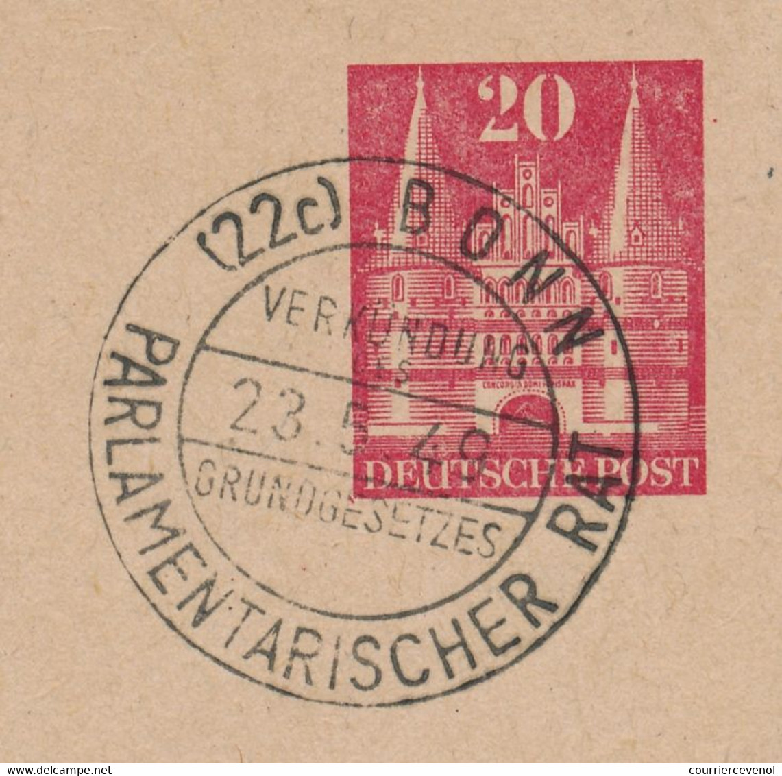 CP Entier Postal - 22c Bonn - Parlamentarischer Rat 1949 - Verkündigung Des Grundgesetzes - Postkarten - Gebraucht