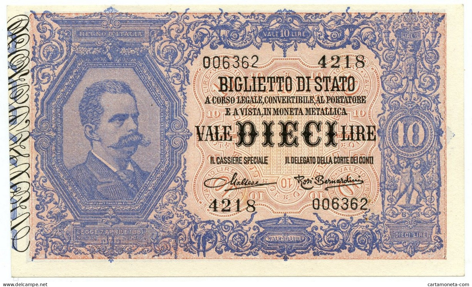 10 LIRE BIGLIETTO DI STATO EFFIGE UMBERTO I 03/06/1925 SUP+ - Regno D'Italia - Altri