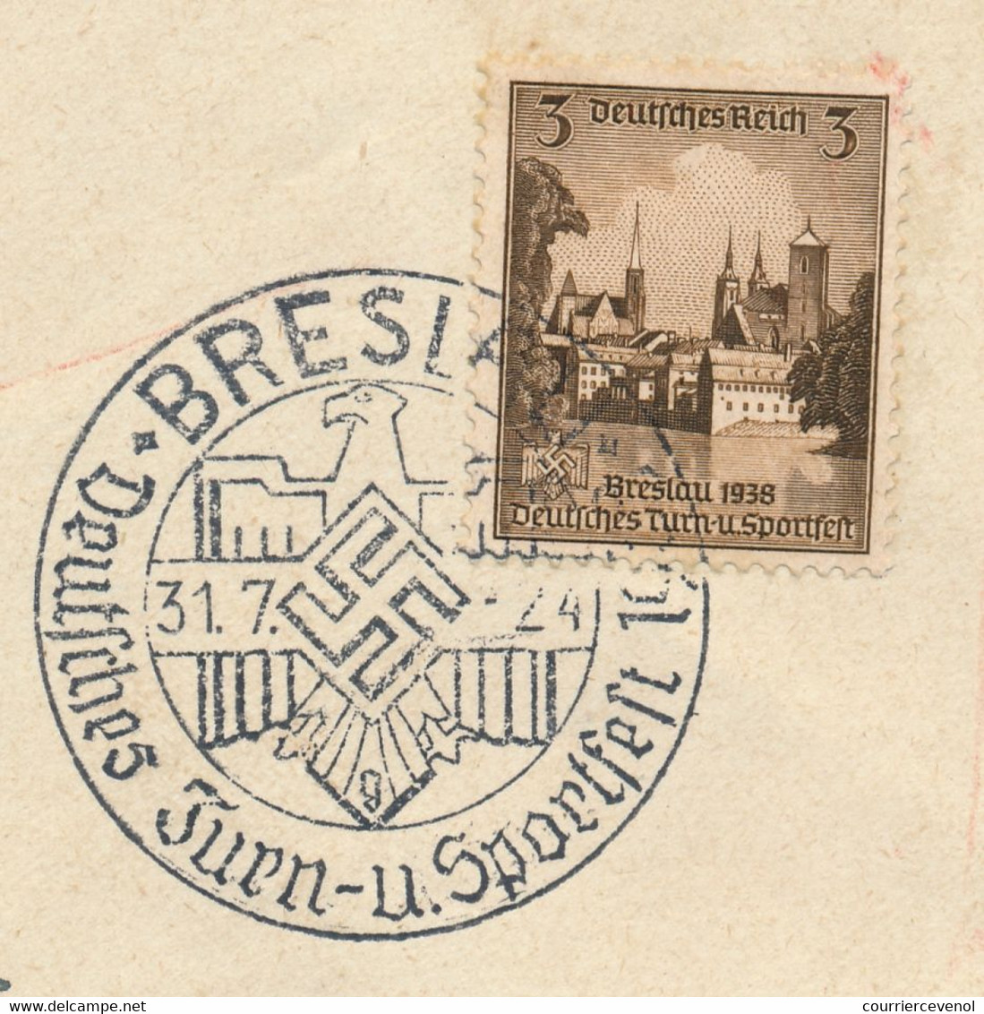 ALLEMAGNE - Env. BRESLAU - Berlin - 31.7.1938 - BRESLAU - Deutsches Turn- U. Sportfest - Lettres & Documents