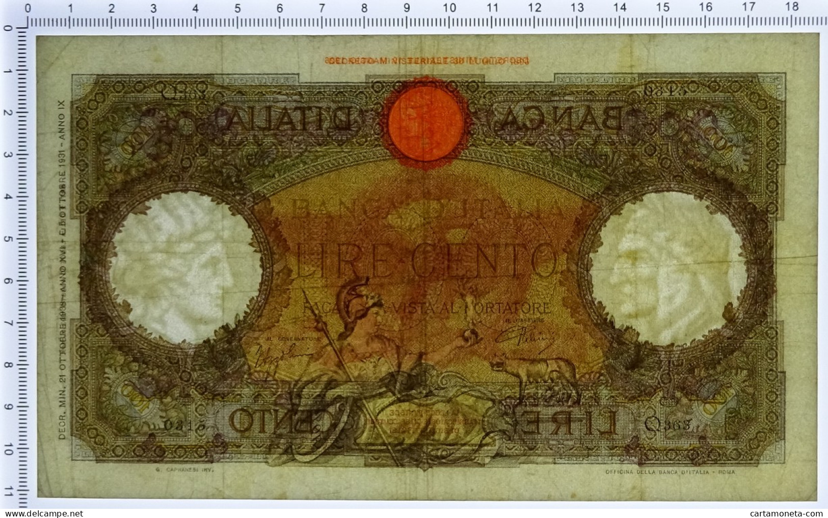 100 LIRE CAPRANESI AQUILA ROMANA TESTINA FASCIO ROMA 21/10/1938 QSPL - Sonstige