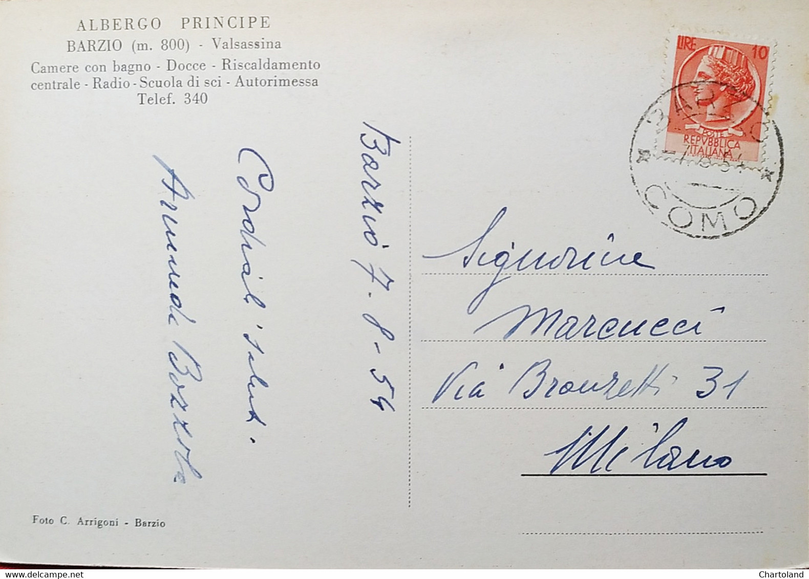 Cartolina - Albergo Principe - Barzio - Valsassina - 1954 - Lecco