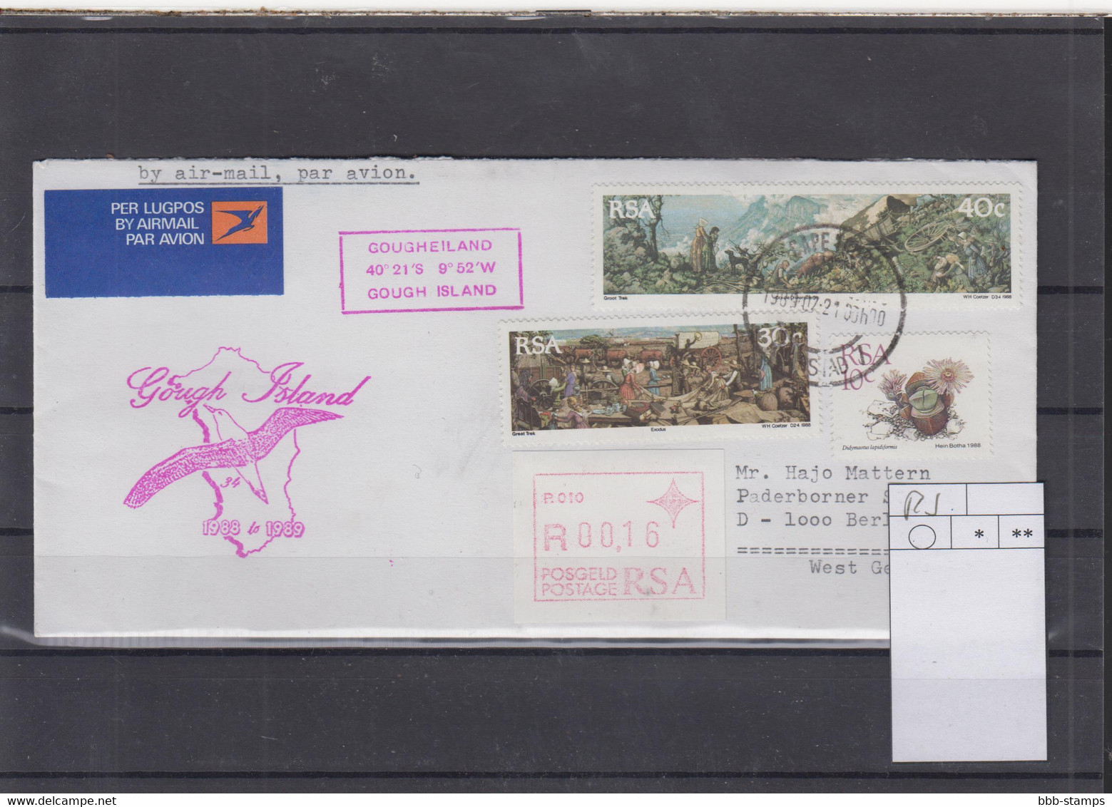 Süd Afrika Michel Cat.No. Cover Ship Letter Gough Island - Covers & Documents