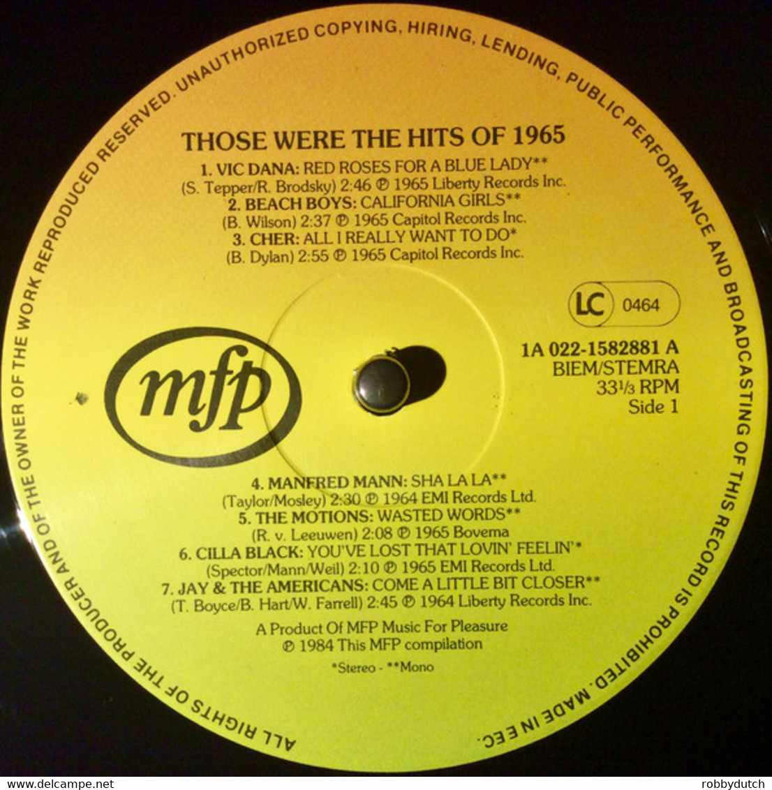 * LP *  THOSE WERE THE HITS OF 1965 - BEACH BOYS / MOTIONS / PETER & GORDON / CHER A.o. - Compilaties