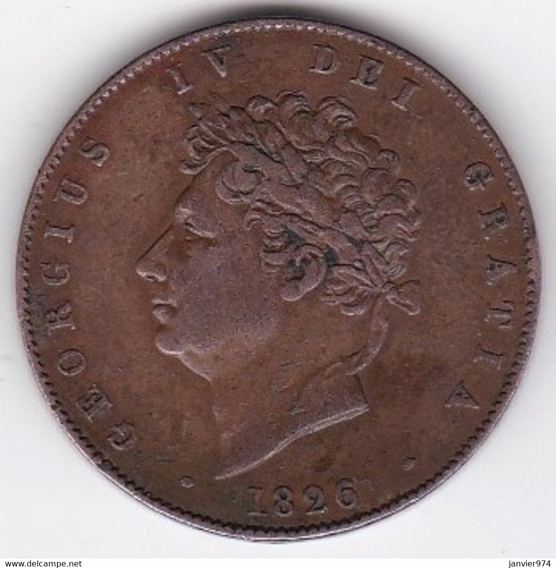 Grande-Bretagne , Half  Penny 1826,  George IV, En Cuivre , KM# 692, TTB/VF ++ - C. 1/2 Penny