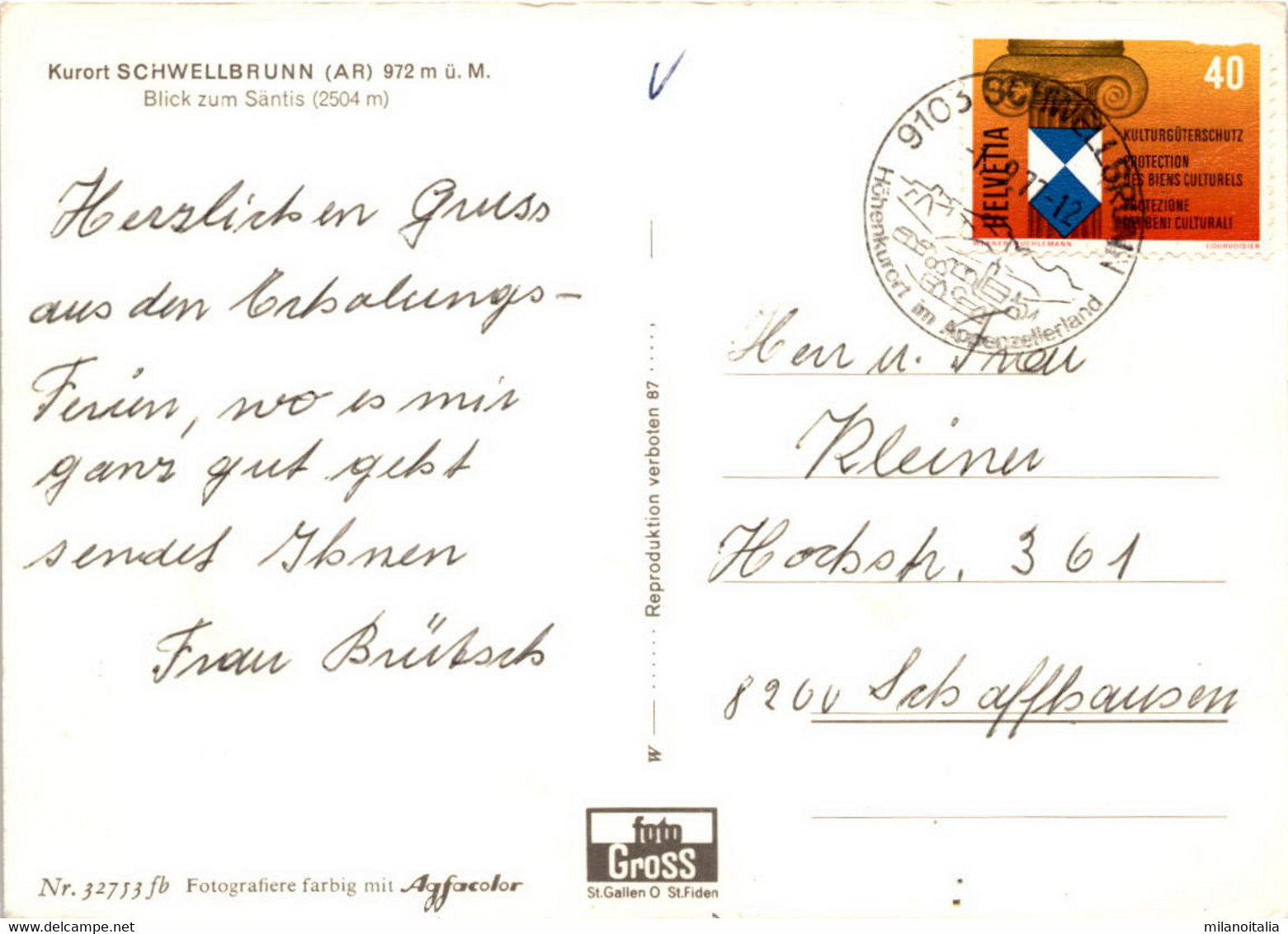 Kurort Schwellbrunn - Blick Zum Säntis (32753) * 1. 9. 1977 - Schwellbrunn