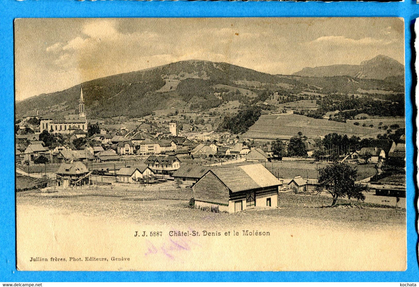 SANG268, Châtel St. Denis Et Le Moléson, 5887, Jullien Frères, Circulée 1909 Timbre Décollé - Châtel-Saint-Denis