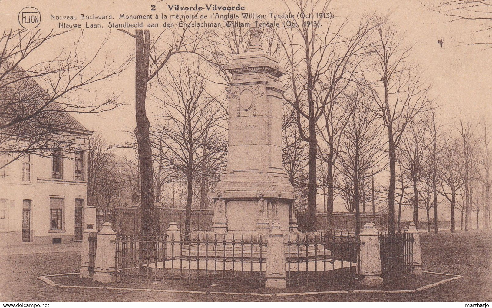 2 Vilvorde-Vilvoorde - Nouveau Boulevard. Monument à La Mémoire De L'Anglais William Tyndale (Oct. 1913). - Vilvoorde