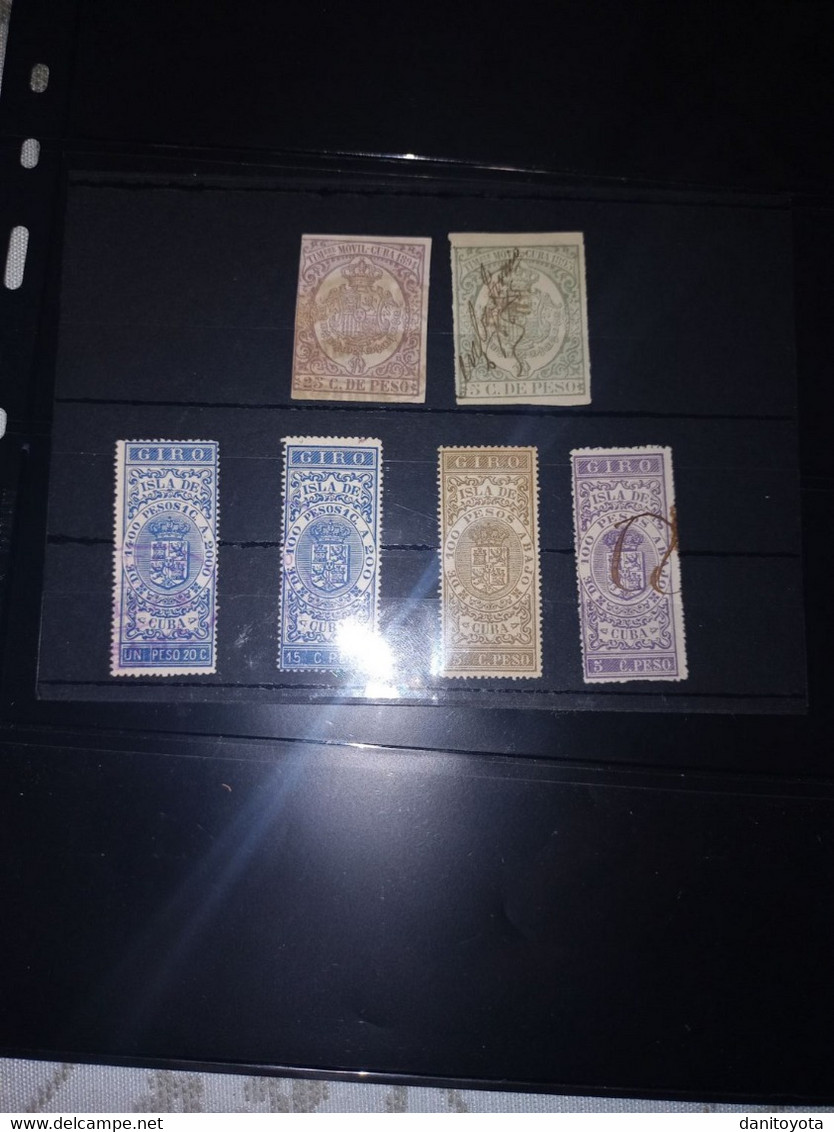 Cuba. Conjunto De 6 Sellos Fiscales Con Dos Pólizas Y Cuatro Sellos De Giro - Postage Due