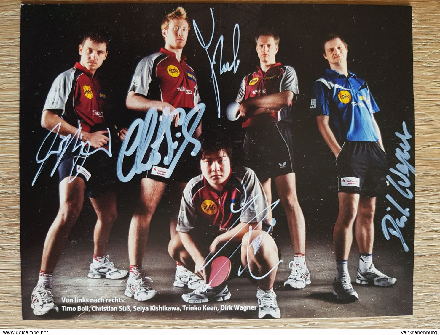 Card Team Borussia Dusseldorf - Timo Boll, Christian Suss, Seiya Kishikawa, Trinko Keen & Dirk Wagner - Original Signed - Tischtennis