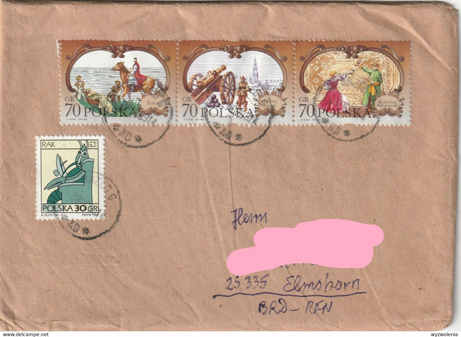 E 478) Polen 1999 Mi# 3758-60 Zshgd: Sienkiewicz-Trilogie, Bohun, Jasna Góra, Pan Wolodyjowski U.a. - Storia Postale