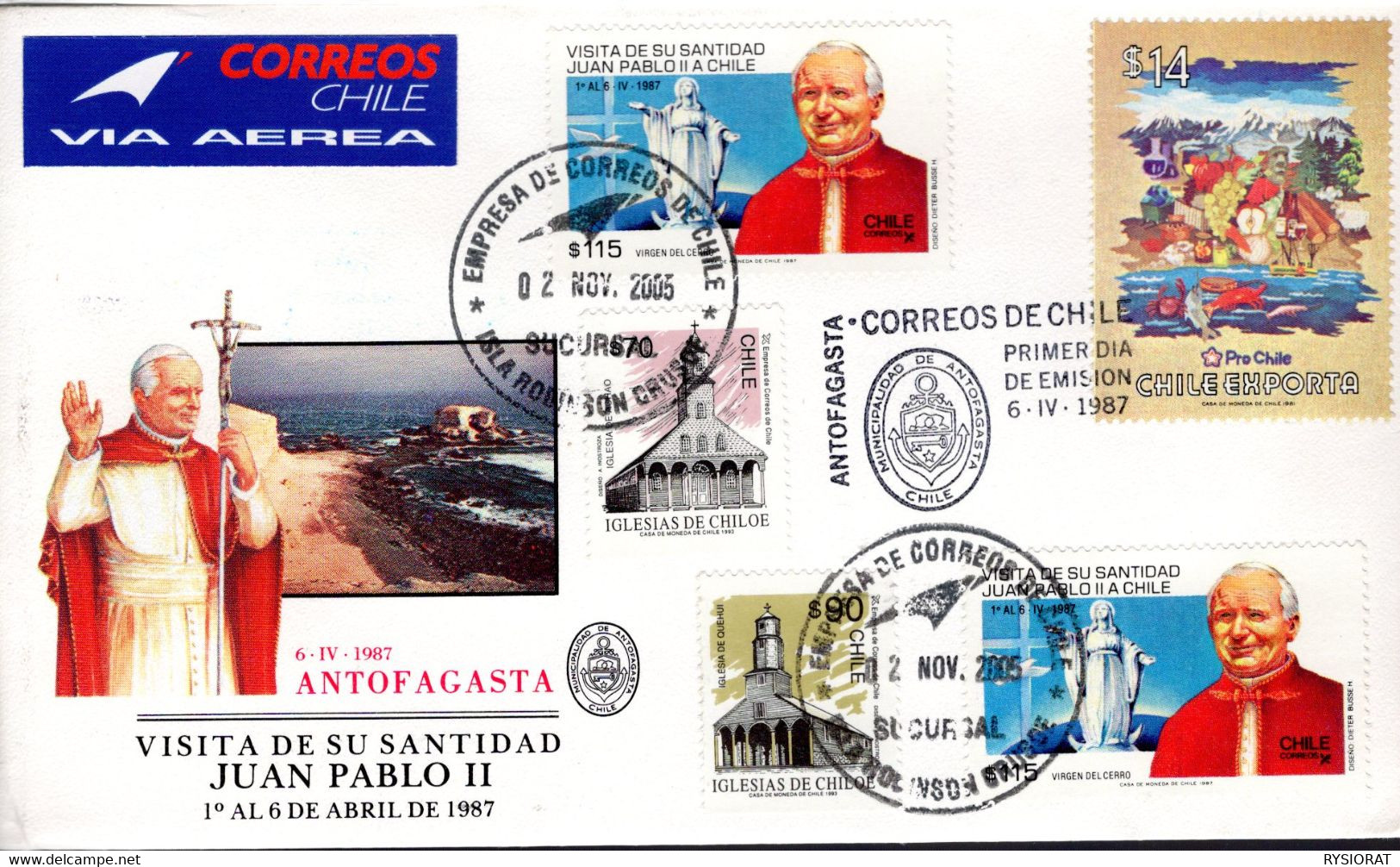 CHILE - ANTOFAGASTA - 2005 - POPE JOHN PAUL II - STAMP - ENVELOPE COVER - SOUVENIR 38 - Päpste