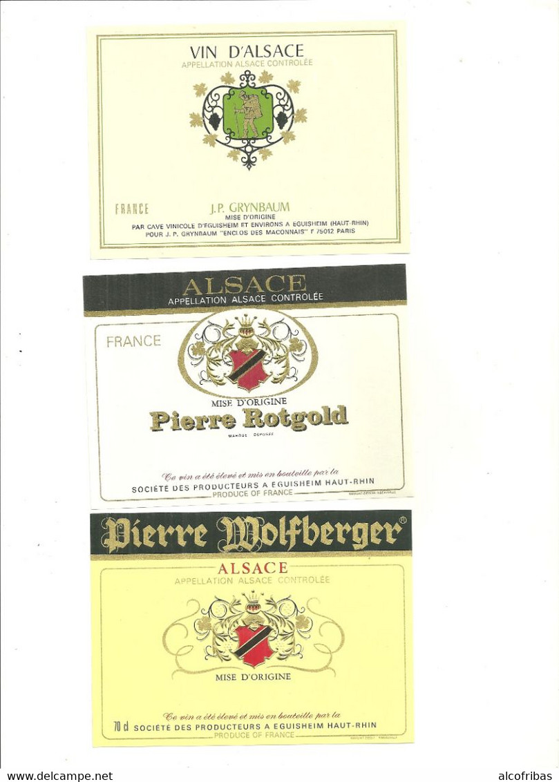 Etiquettes A Vin Lot De 3 Etiquettes Vin D Alsace Rotgold  Grynbaum Wolfberger - Other & Unclassified