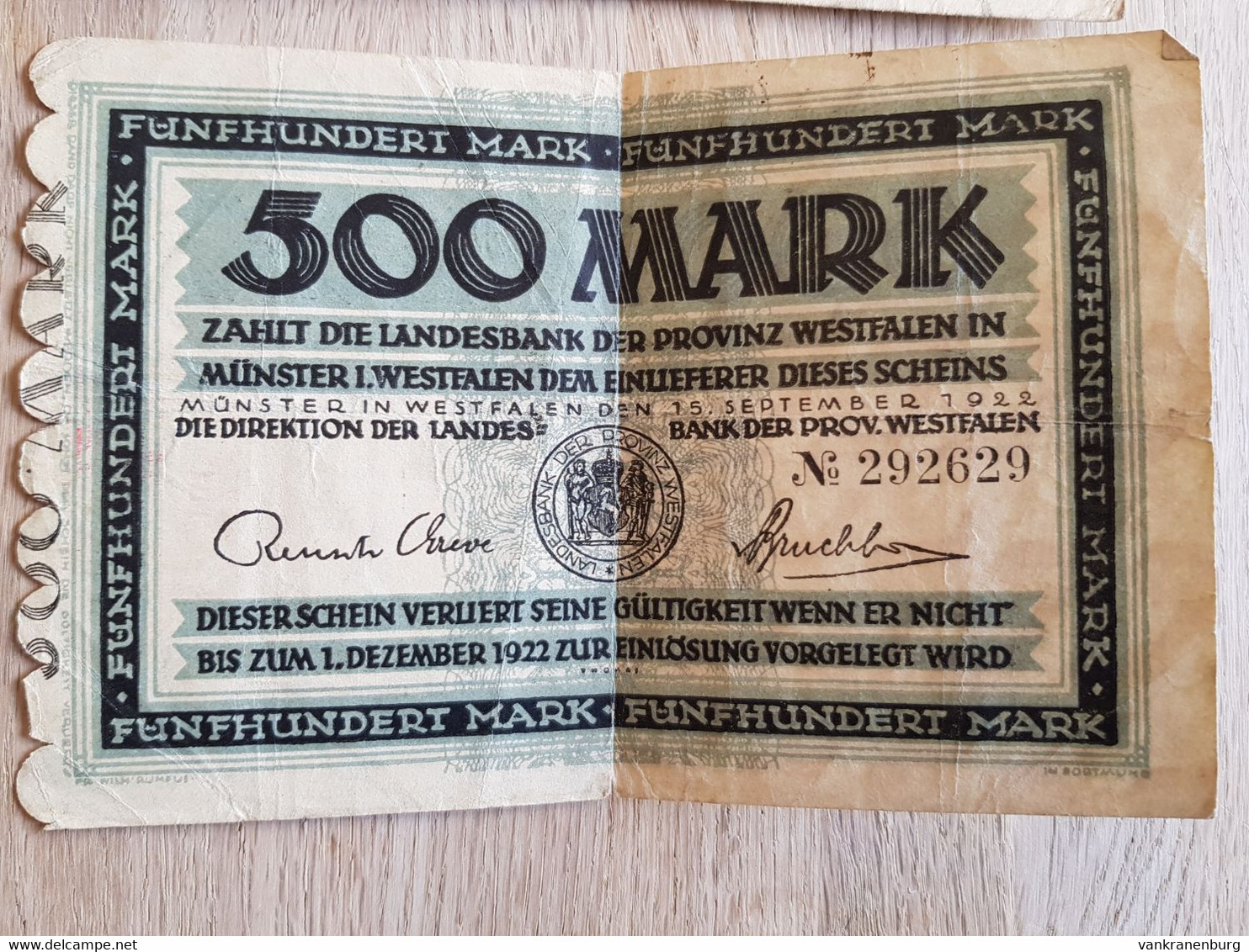 Münster/ Landesbank Der Provinz Westfalen, 500 Mark, 1922 - 1.000 Mark