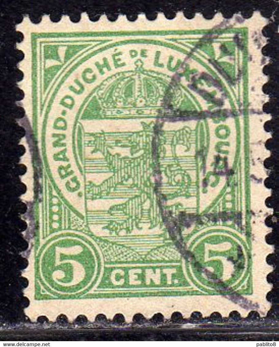 LUXEMBOURG LUSSEMBURGO 1906 1926 1907  COAT OF ARMS STEMMA ARMORIES CENT. 5c USED USATO OBLITERE' - 1906 Guillermo IV