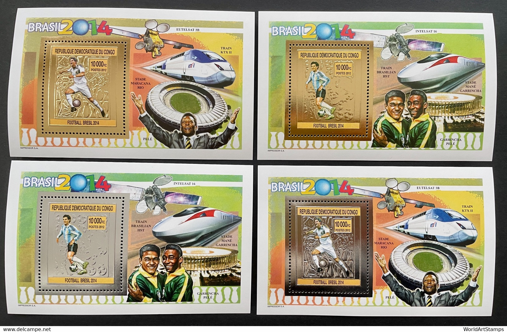 Stamps Deluxes Blocks Gold & Silver Football Worldcup Brasil 2014 Congo Perf. - 2014 – Brasile