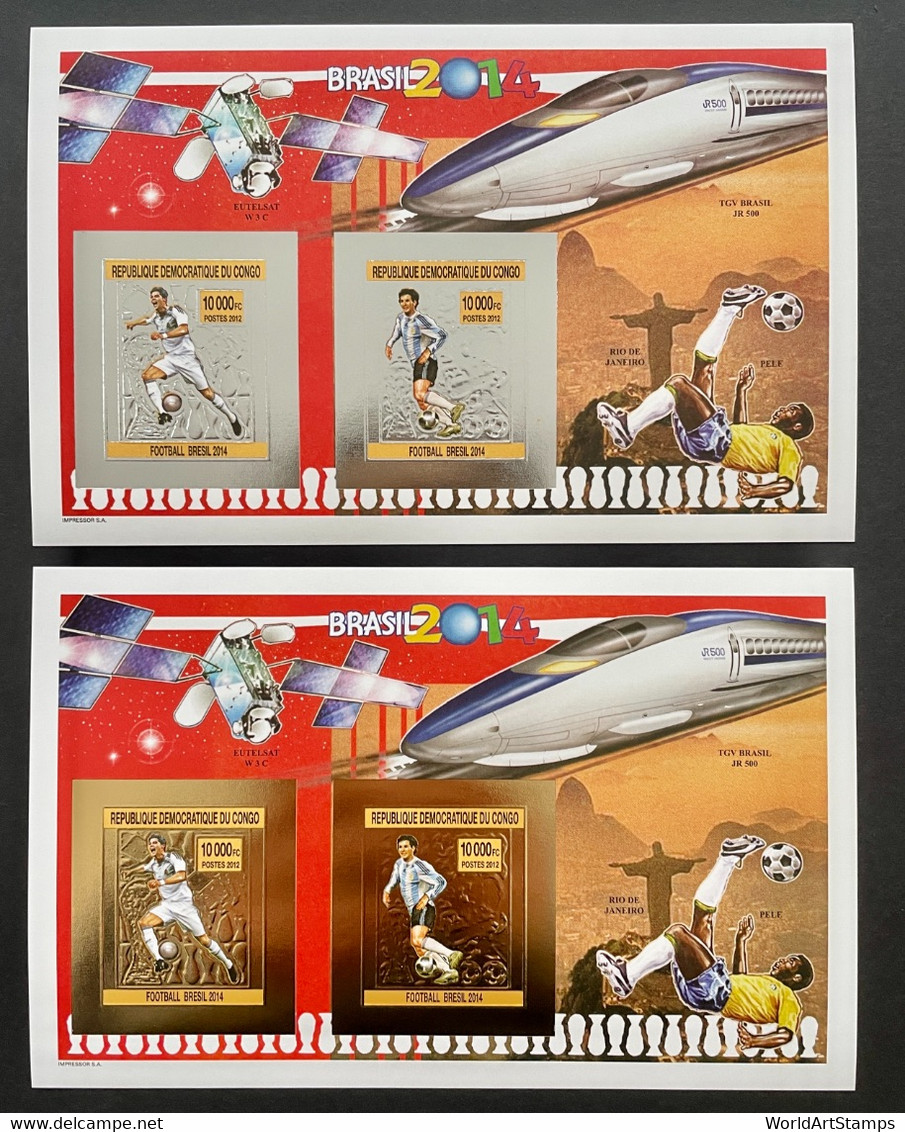 Stamps Sheetlet Gold & Silver Football Worldcup Brasil 2014 Congo Imperf. - 2014 – Brasile