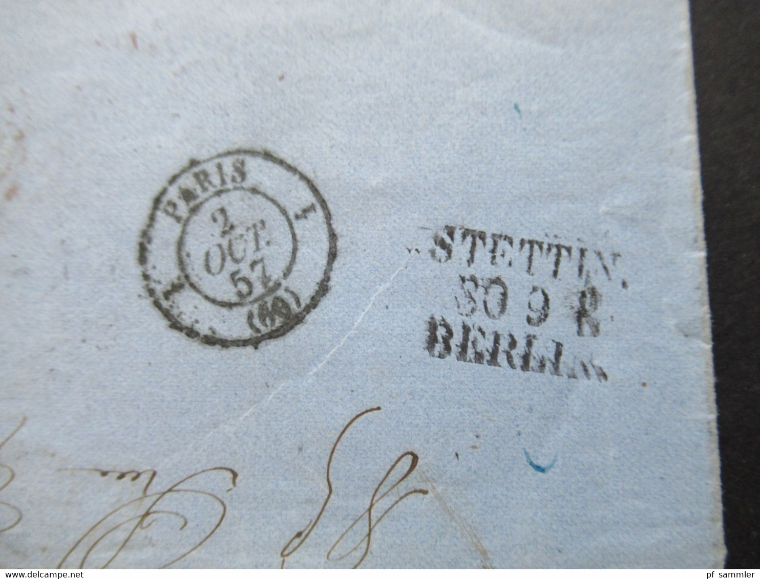 Transit Roter Ra2 Aus Russland - Paris Bahnpost Stempel Stettin / Berlin U. Russischer Kastenstempel Handschriftl. Porto - Briefe U. Dokumente