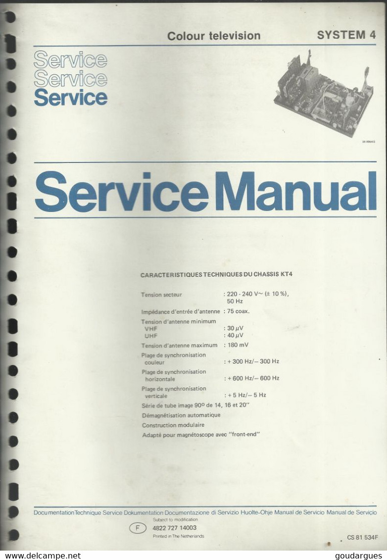 Colour Television System 4 - Service Manual  - Caractéristiques Du Chassis KT4 - Televisione