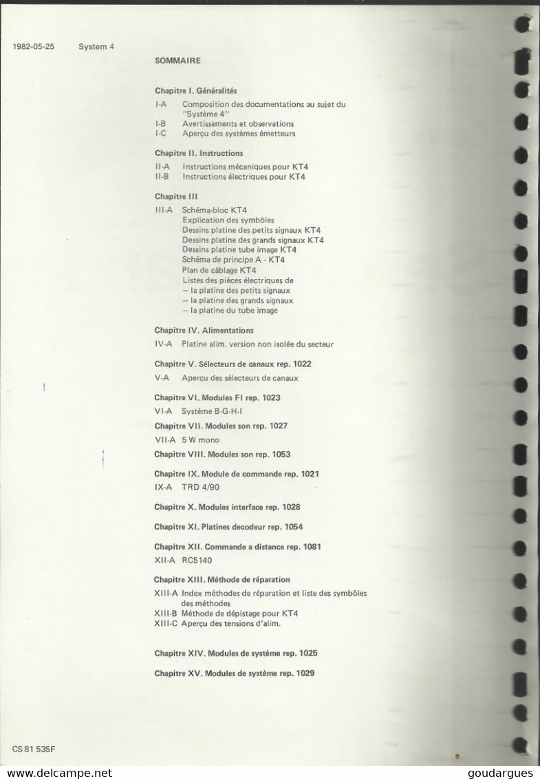 Colour Television System 4 - Service Manual  - Caractéristiques Du Chassis KT4 - Televisione