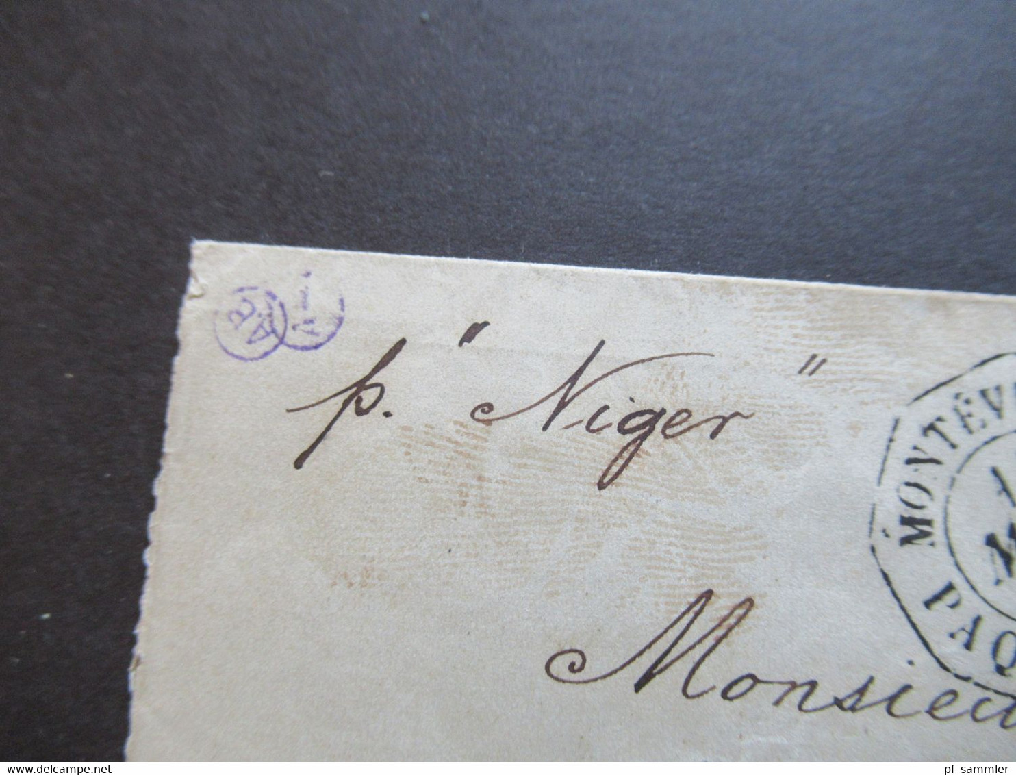 Uruguay Schiffspost 11.3.1874 Per "Niger" Stempel Montevideo Und Correo Montevideo Auslandsbrief Nach Paris - Uruguay