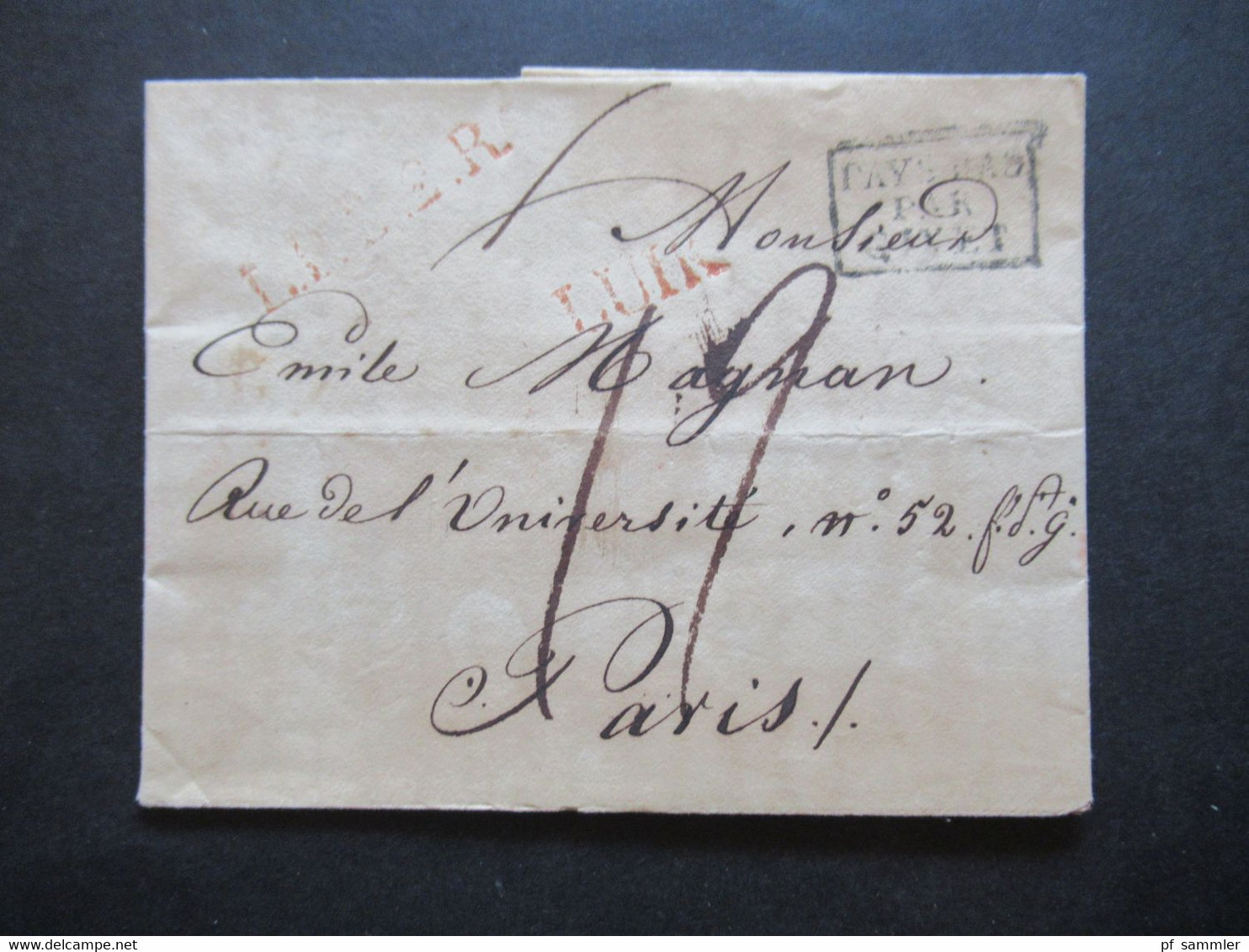 Belgien 11.12.1824 Ra3 Pays Bas Par Givet Liege - Paris Rue Del Universität No 52 Rote Stempel U.A. L1 Luik / Lüttich - 1815-1830 (Période Hollandaise)