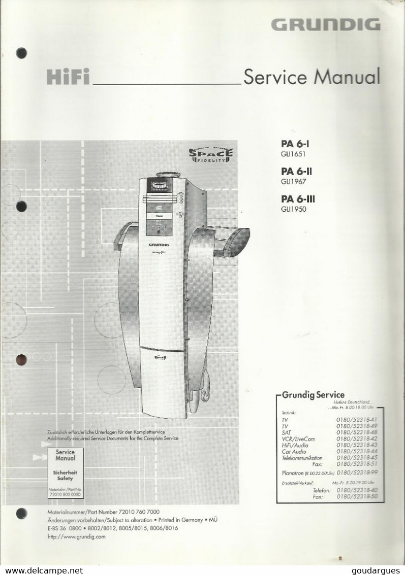 Grundig - Hifi - Service Manual - PA 6-I (GLI 1651) - PA 6-II (GLI 1967) - PA 6-III (GLI 1950) - Littérature & Schémas