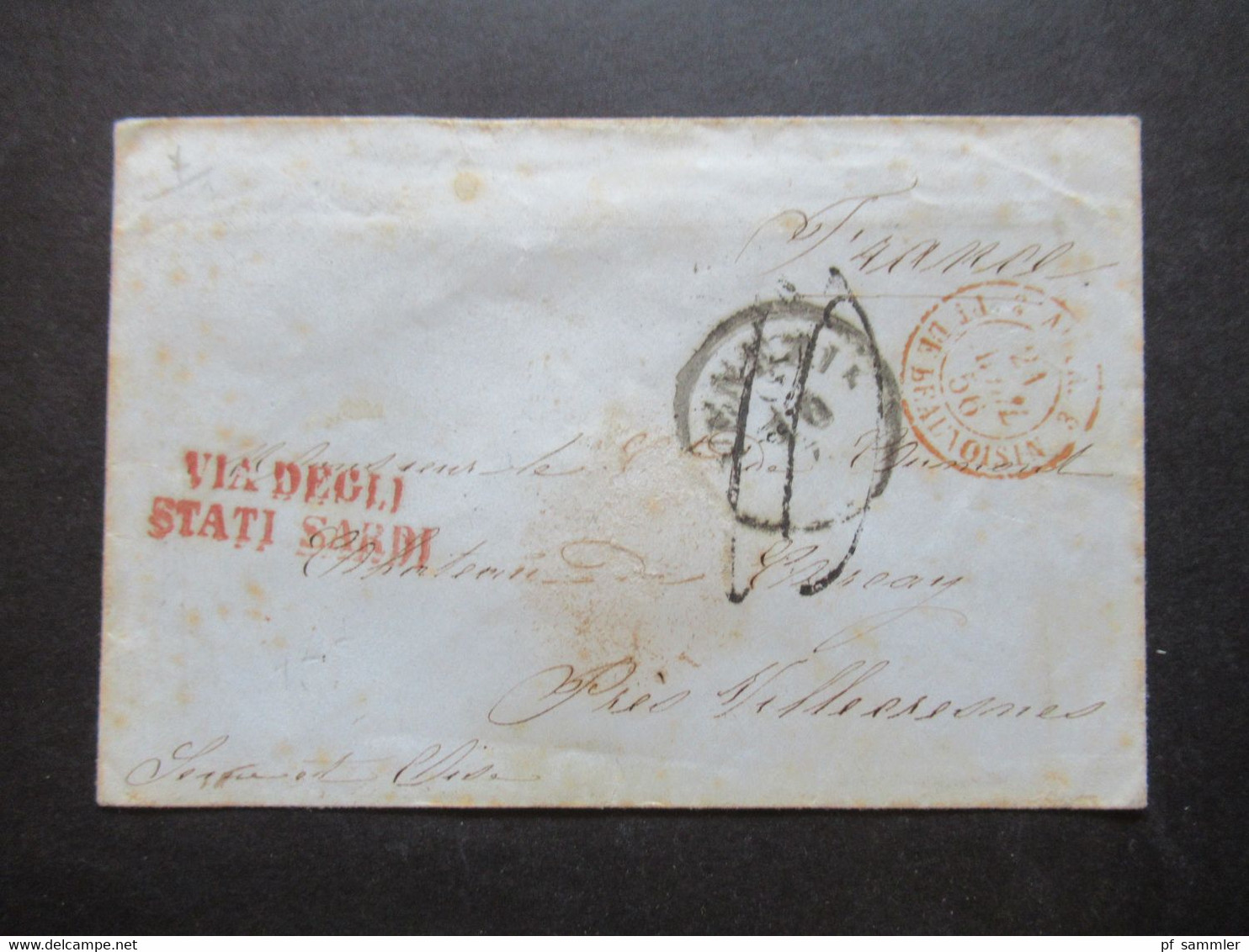 Italien 1856 Roter L2 Via Decli Stati Sardi Und Stempel Venezia + Weitere Stempel Auslandsbrief Nach Frankreich! - Sardinië