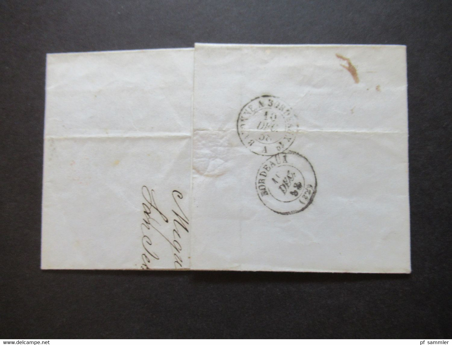 Spanien 1858 Roter Stempel K2 Espagne Und Schwarzer K2 San Sebastian Faltbrief Ohne Inhalt Nach Burdeos Philippinen - Storia Postale