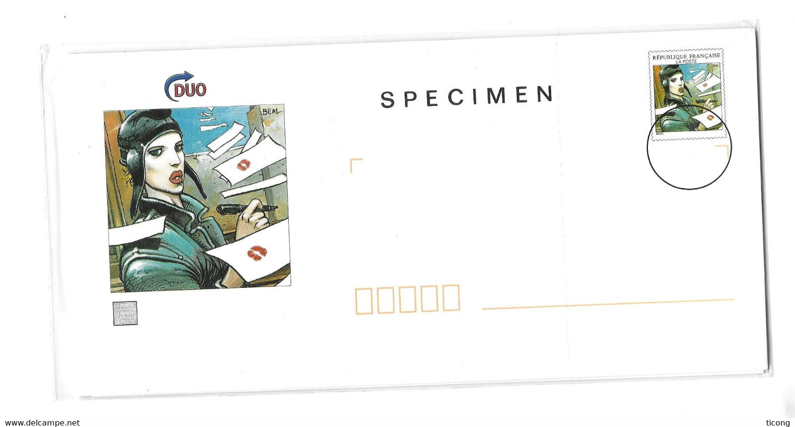 SPECIMEN BD SIGNEE BILAL - PAP ENTIER POSTAL DUO SOUS BLISTER ( JAMAIS OUVERT ) VOIR LES SCANNERS - Specimen