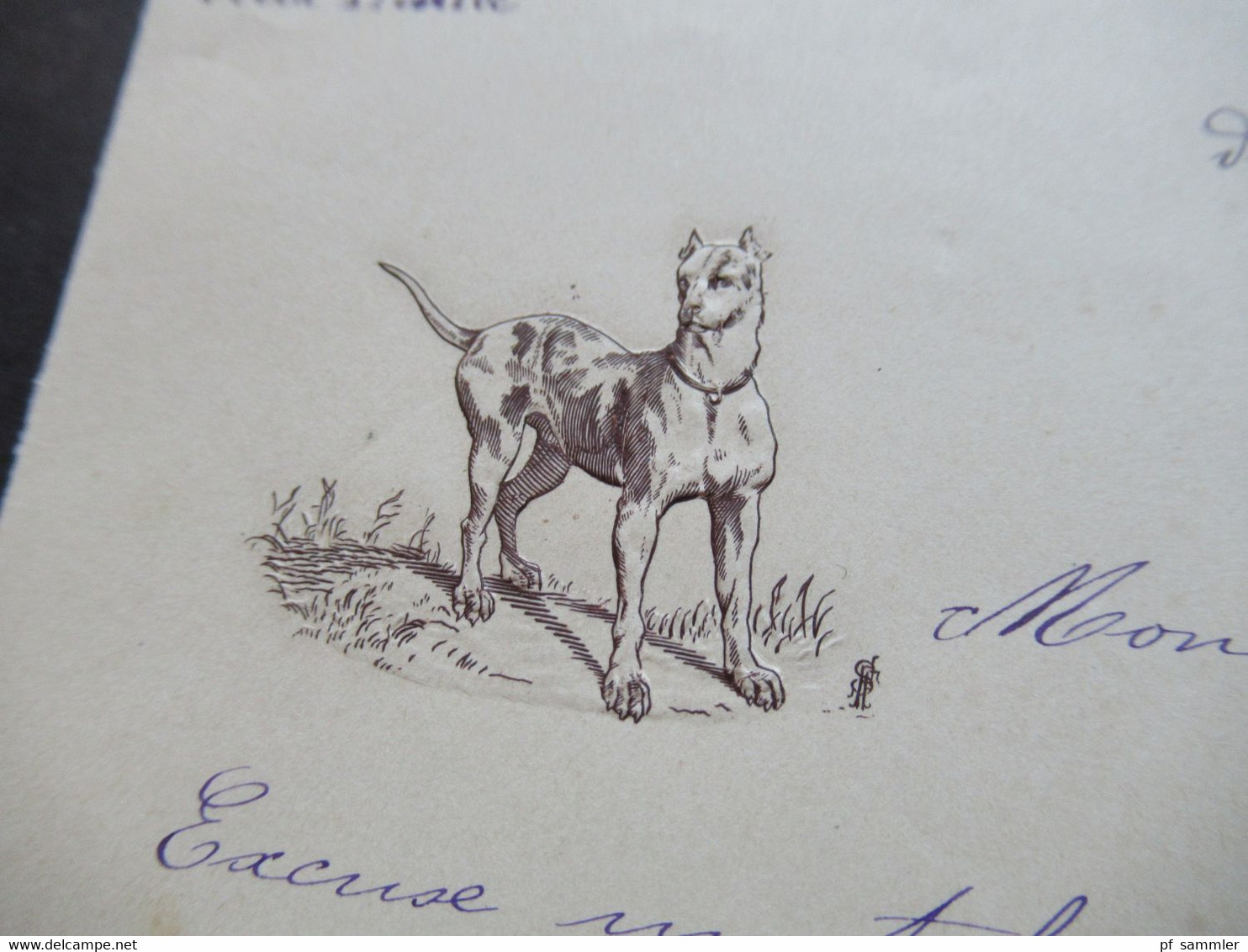 Frankreich 1887 Brief Mit Dekorativem Briefkopf Mit Hund / Toll Gestaltet Handschriftl. Villa Hanké - Historical Documents