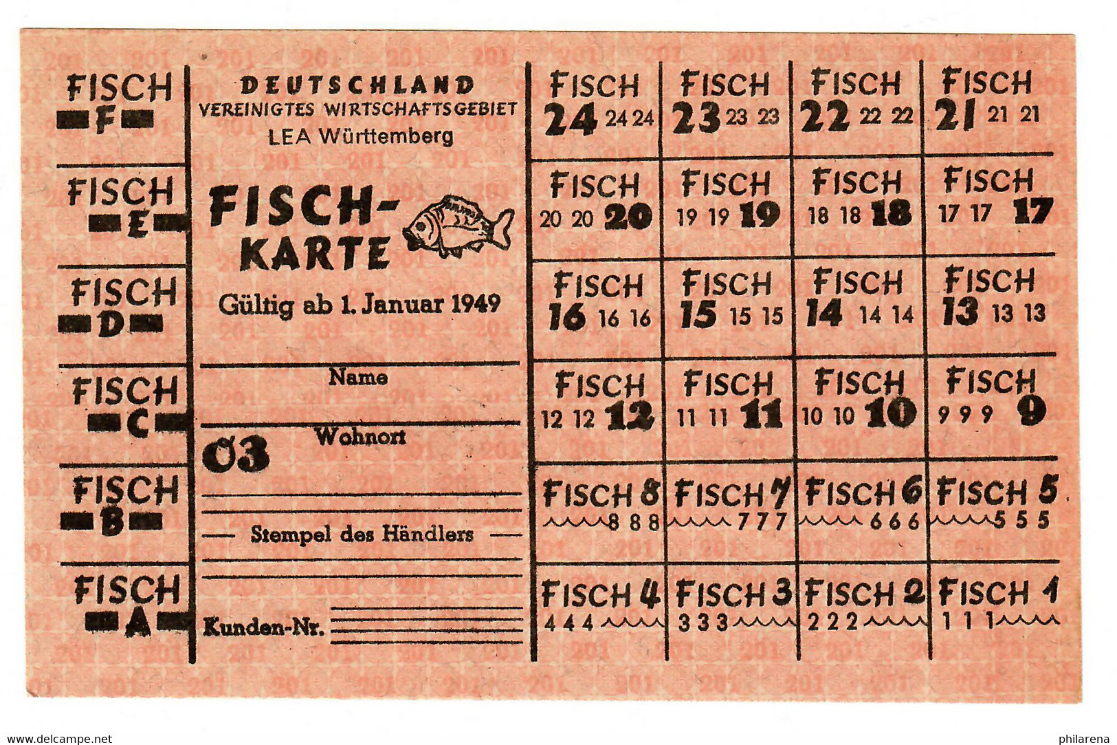 Lebensmittelmarke Januar 1949: LEA Württemberg: FISCH - Andere & Zonder Classificatie